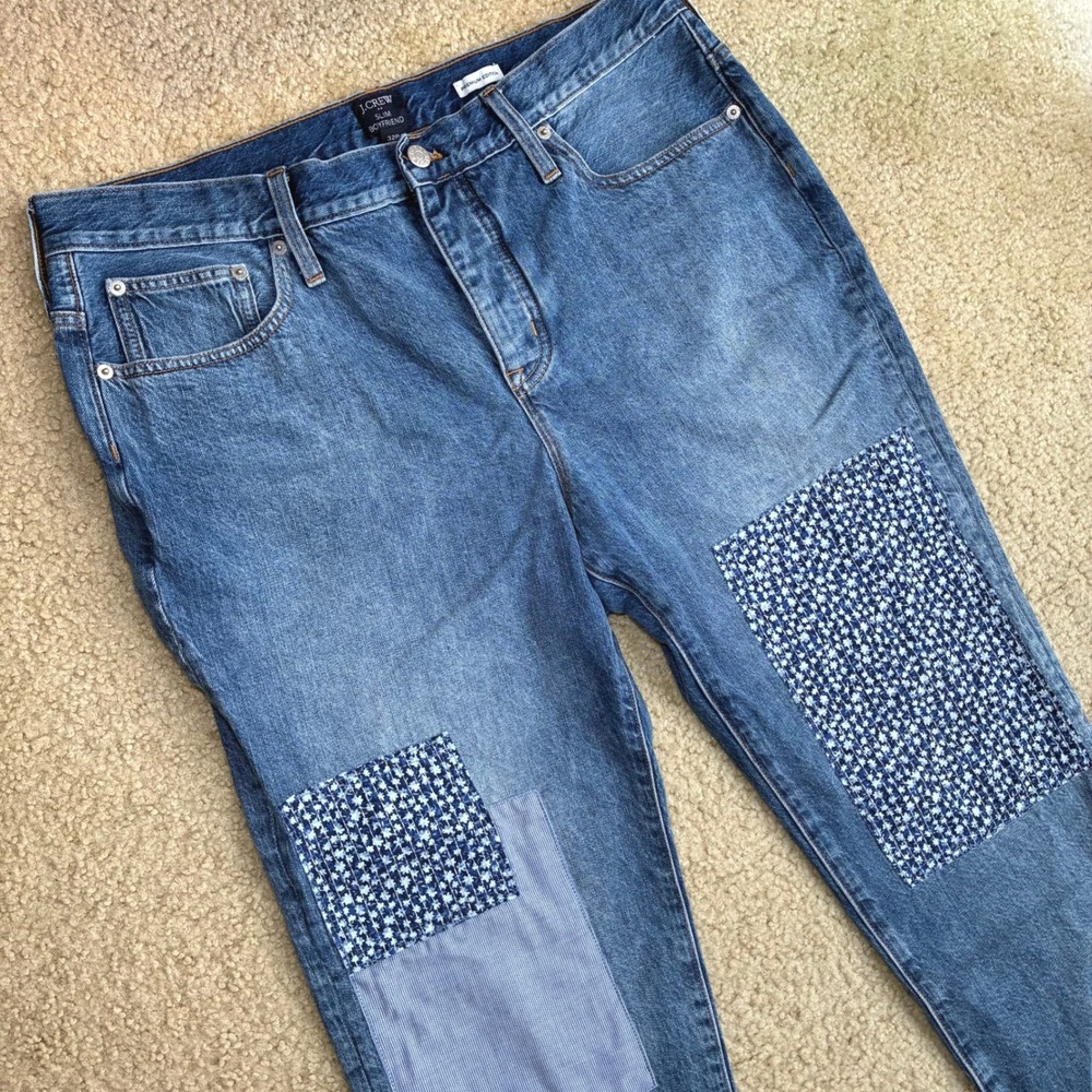 J Crew Patchwork Ankle Cropped Slim Boyfriend Jea… - image 2